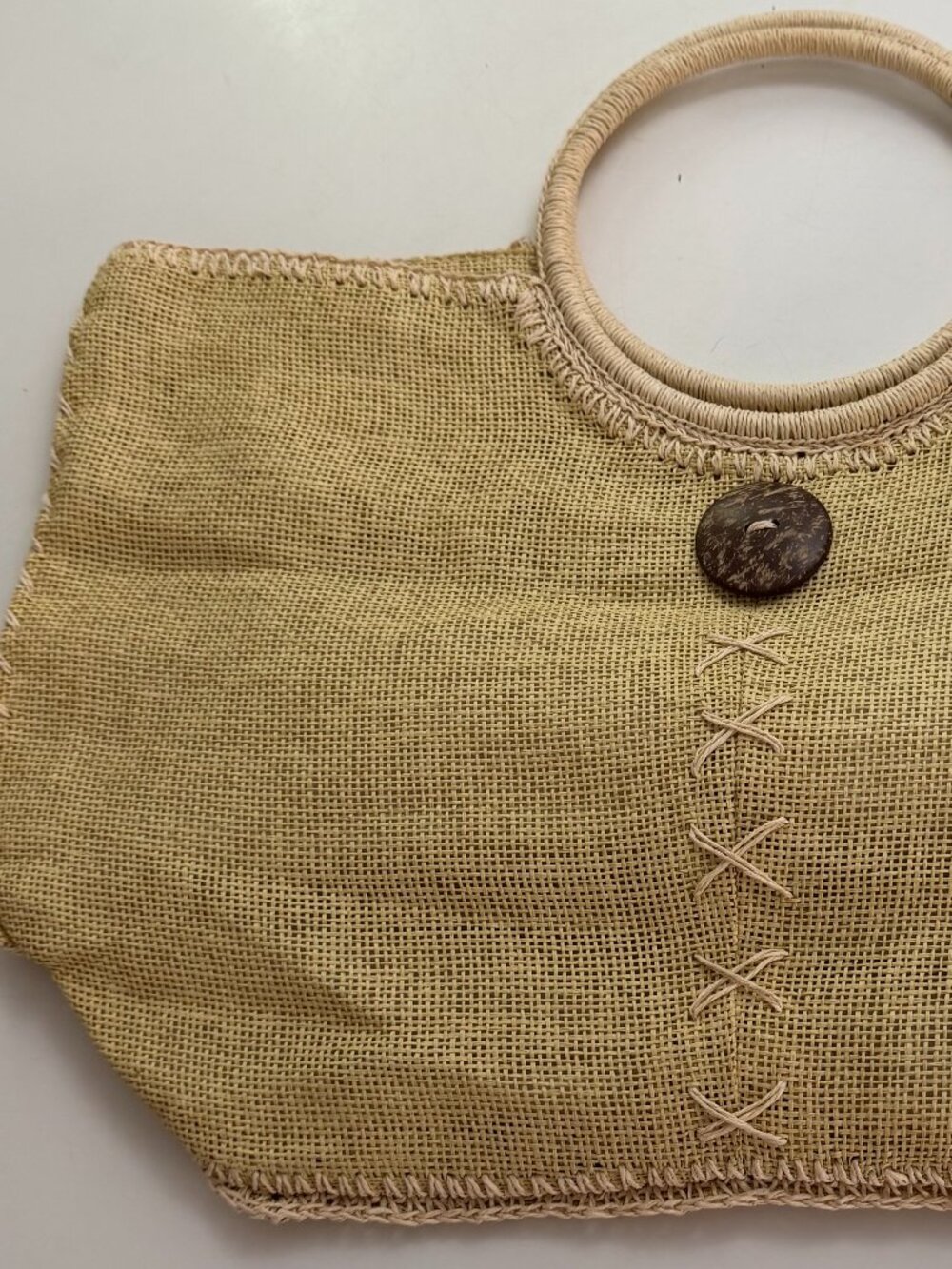 Natural Straw Woven Handbag Round Handles Boho Beach Bag